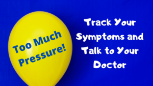 A yellow balloon with the words, "Too Much Pressure"