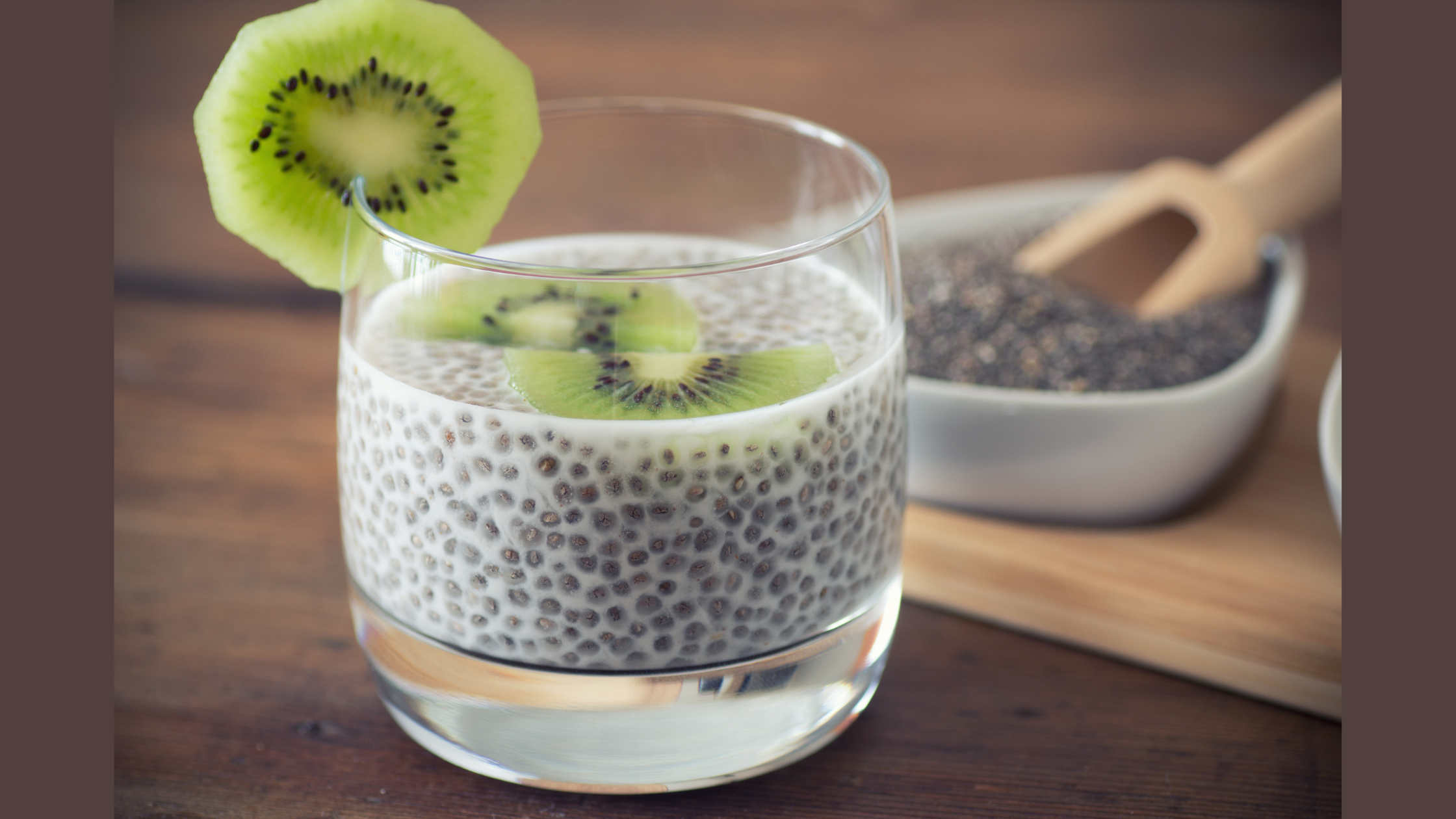 milky chia seed drink with sliced kiwi