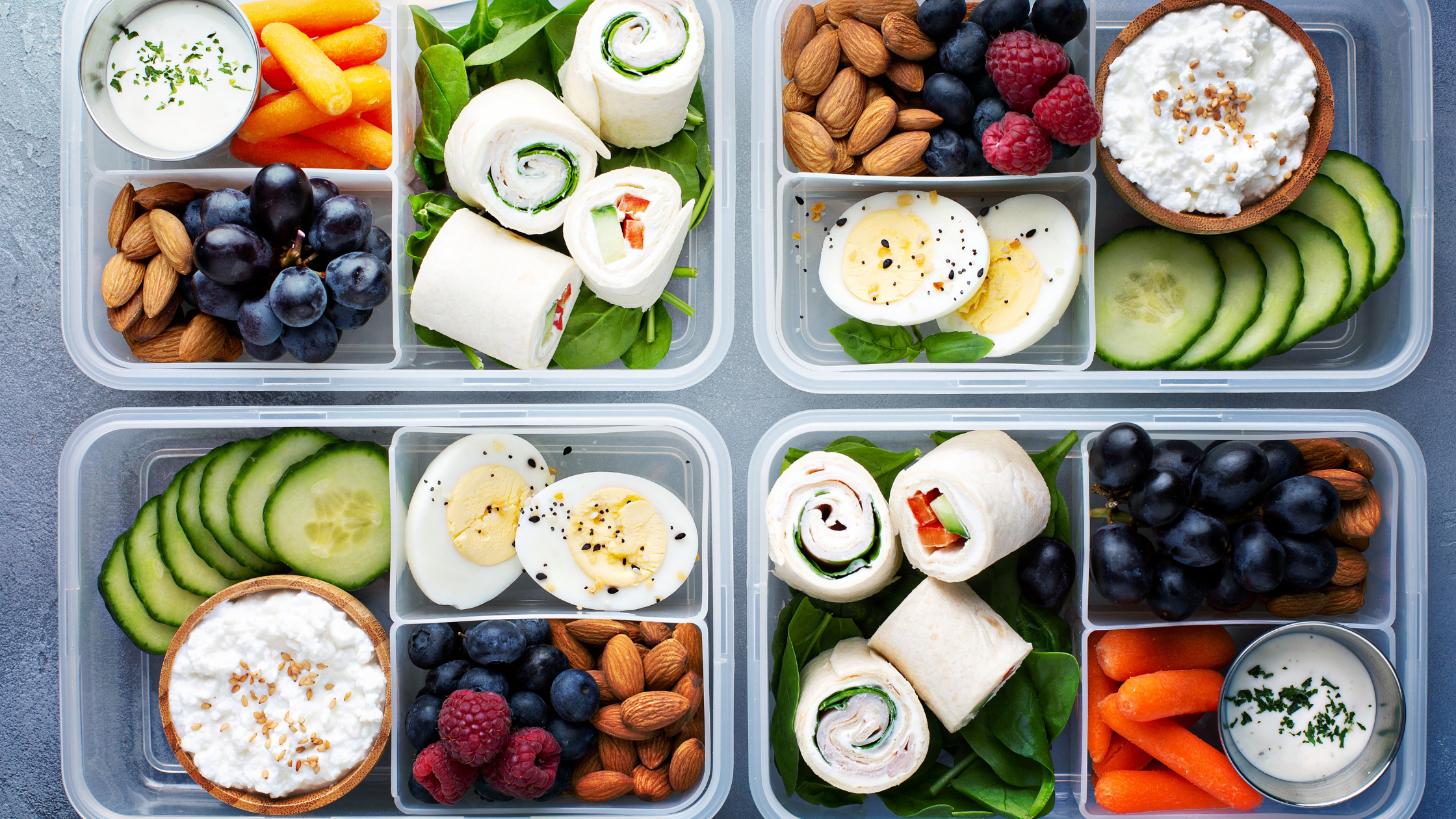 four small boxes full of protein and nutrient rich snacks