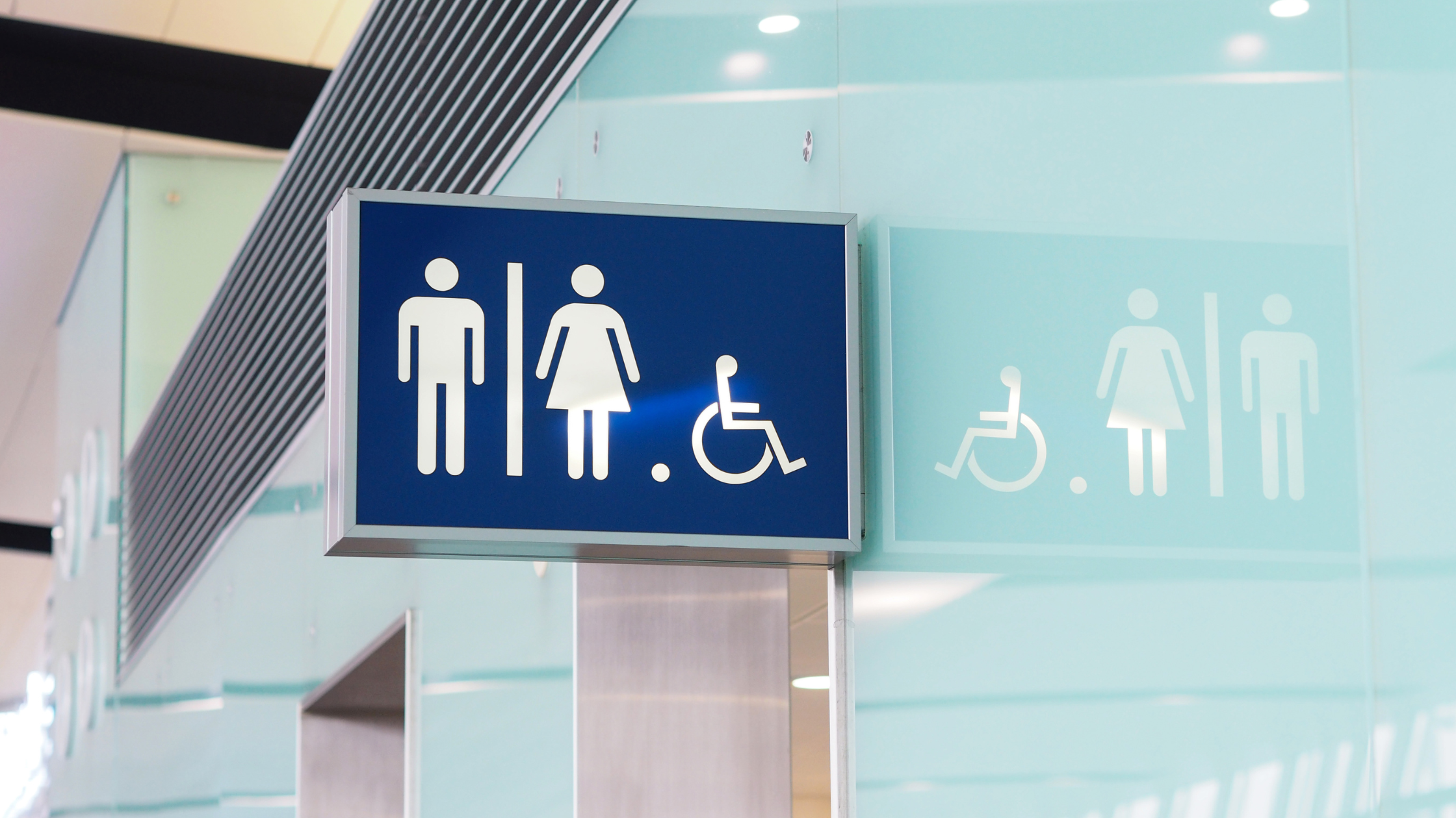 restroom sign in a clean well-lit building