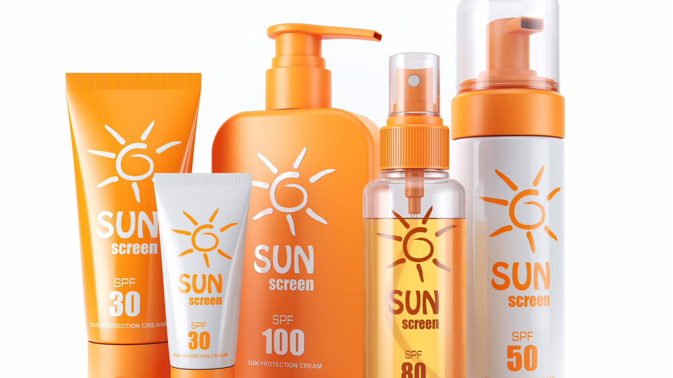 Various sun tan lotion bottles