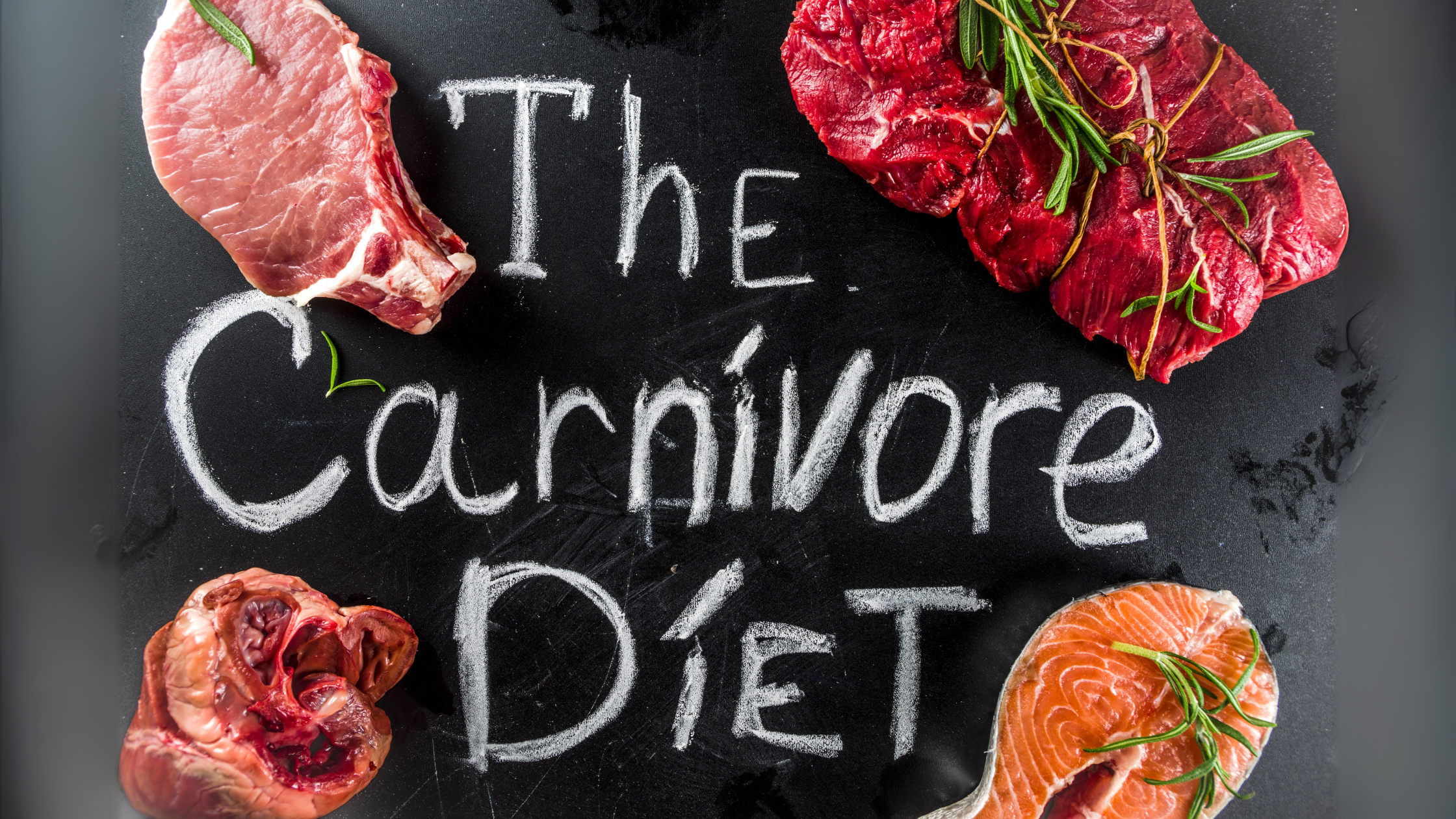 raw meats on a board reading 