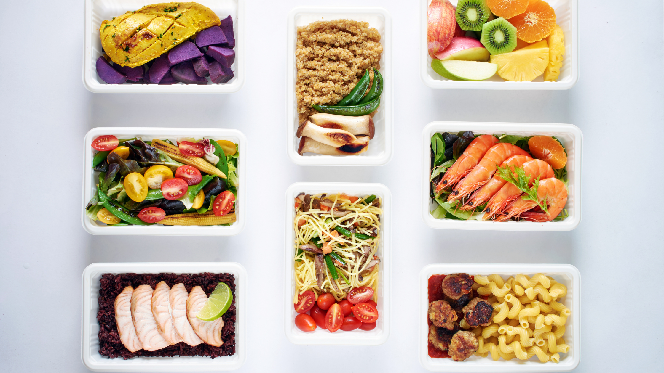 eight pre-portioned meals in tupperware