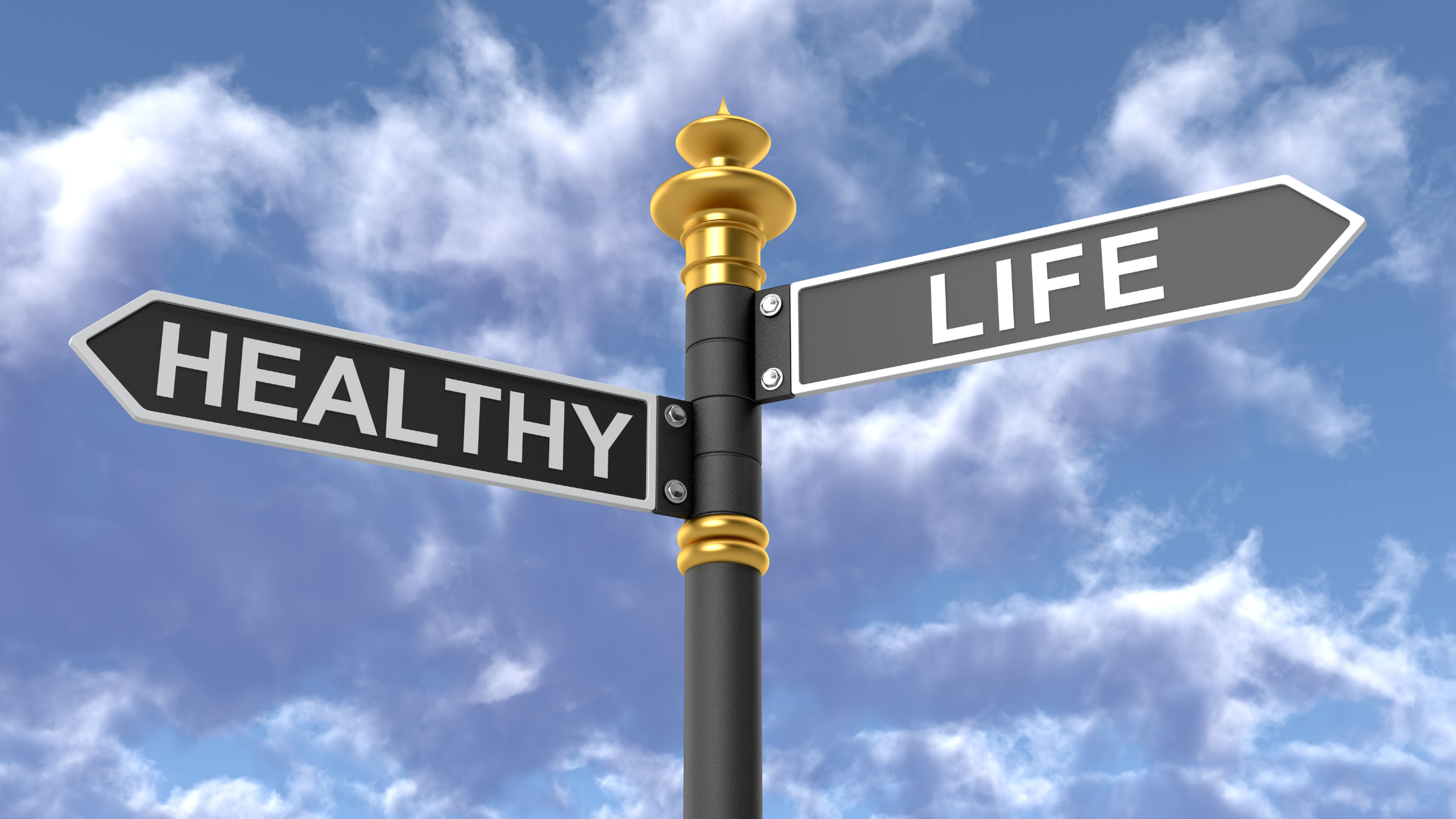 signpost reading "healthy life"