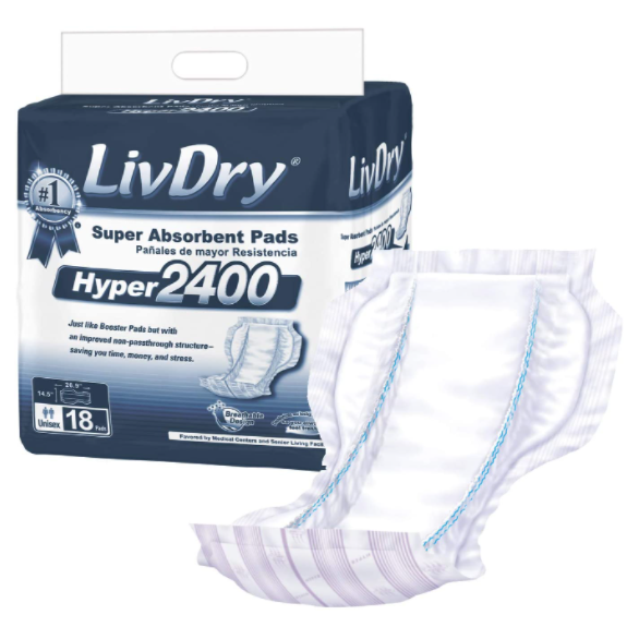 LivDry Hyper 2400 Pad, bag, most absorbent pad on the market and in the world
