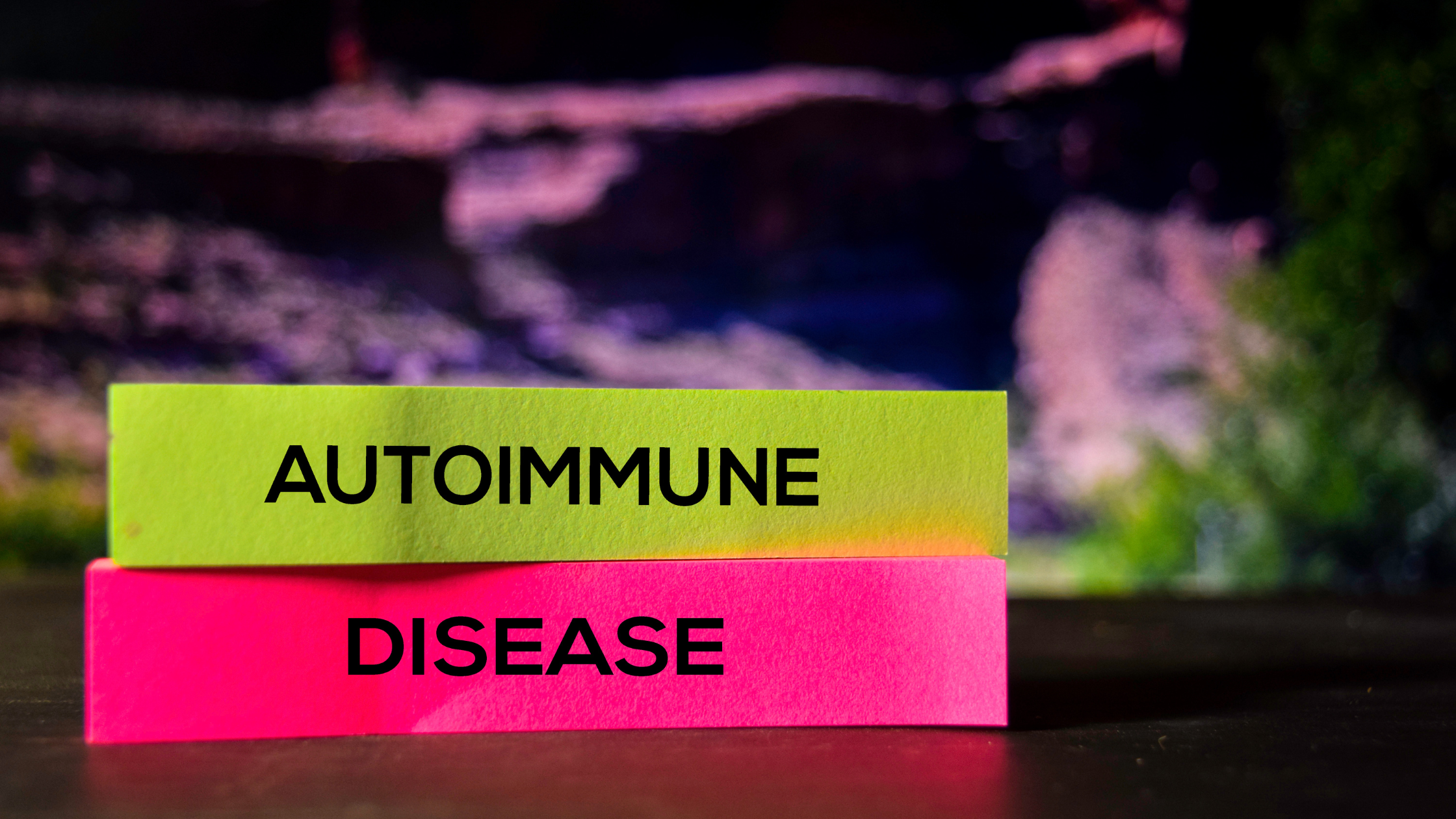 sticky notes reading "autoimmune" and "disease"