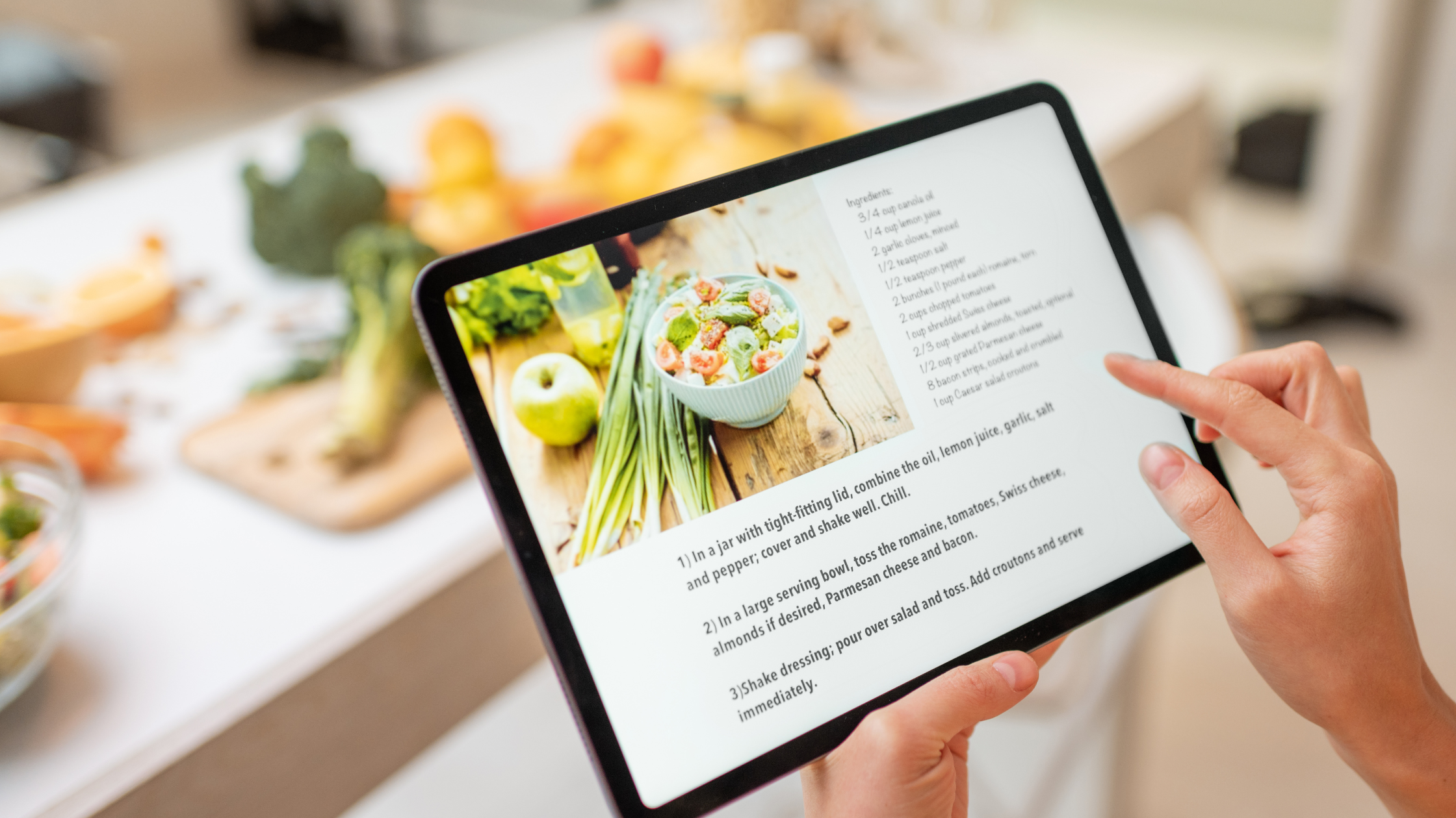tablet with a healthy recipe pulled up