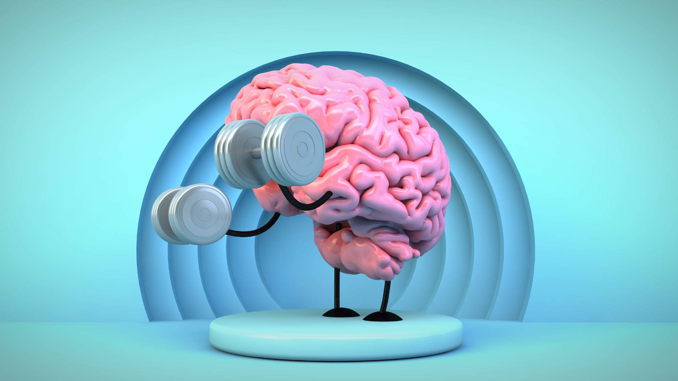 an animated brain lifting weights