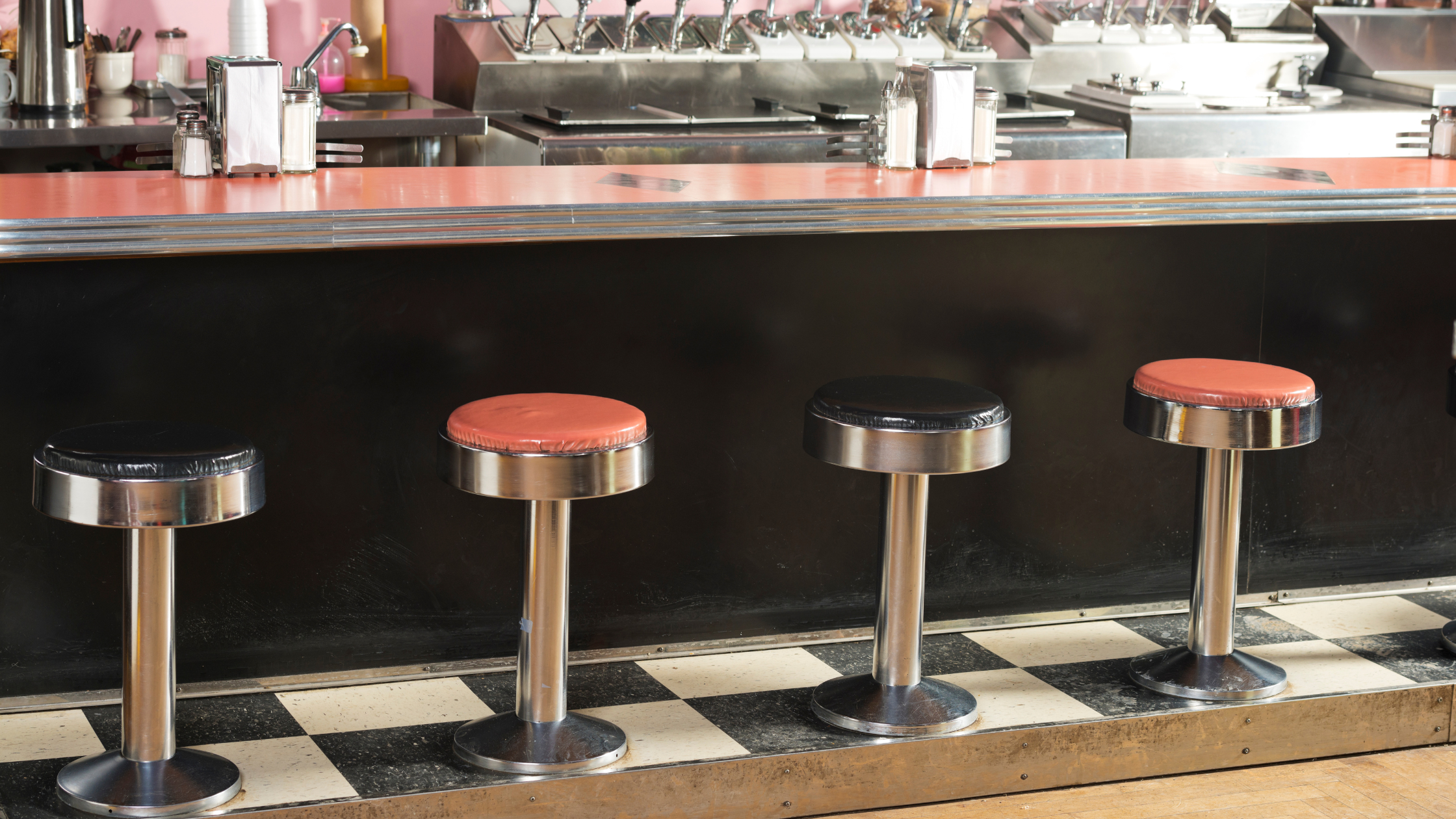 old fashioned soda shop counter and stools