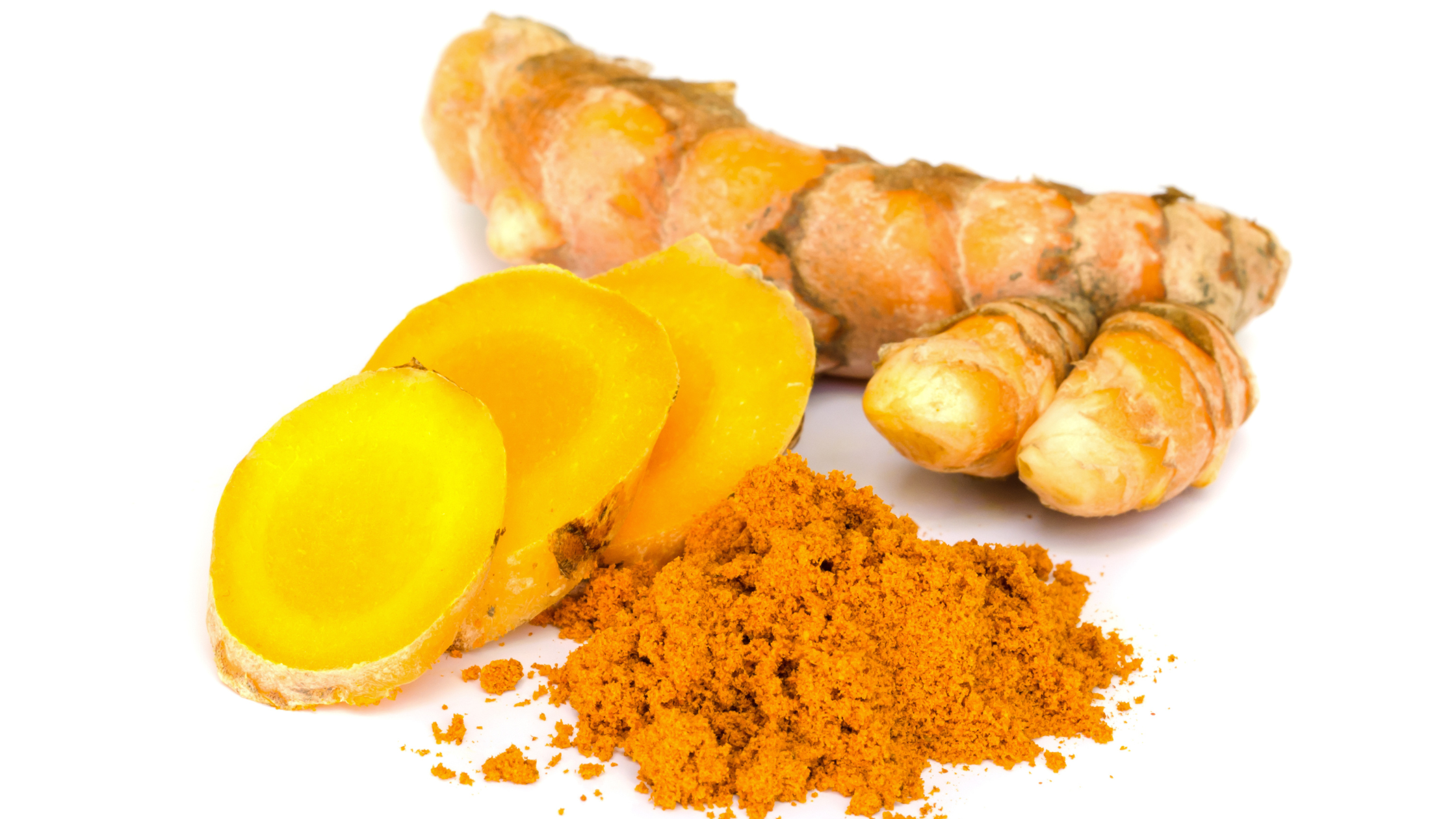 whole, sliced, and ground turmeric root