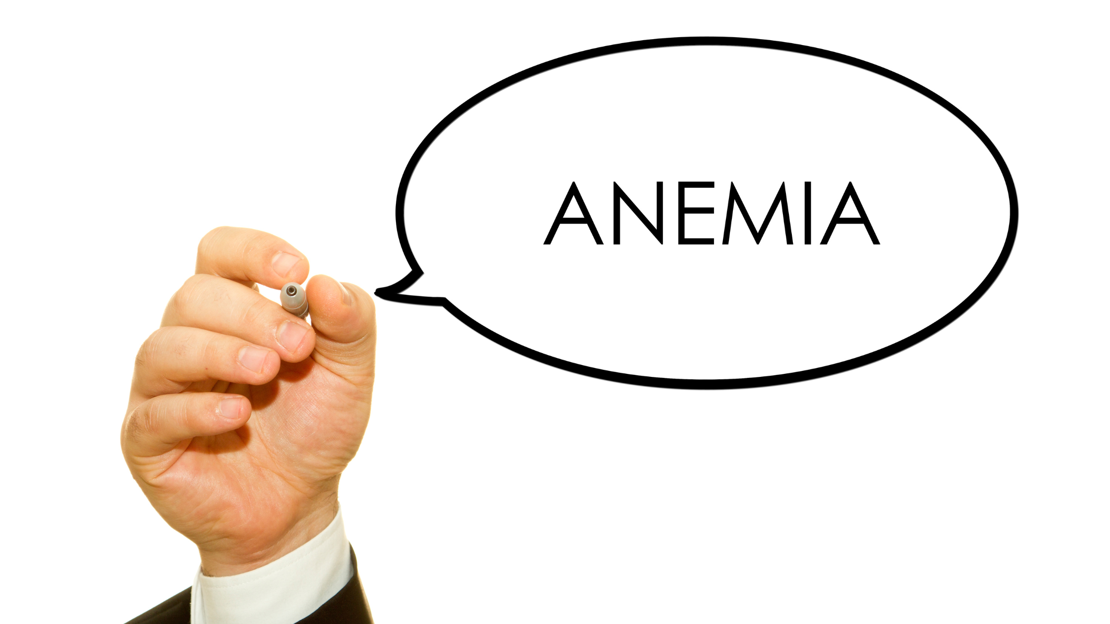 hand pointing to a text bubble that says "anemia"